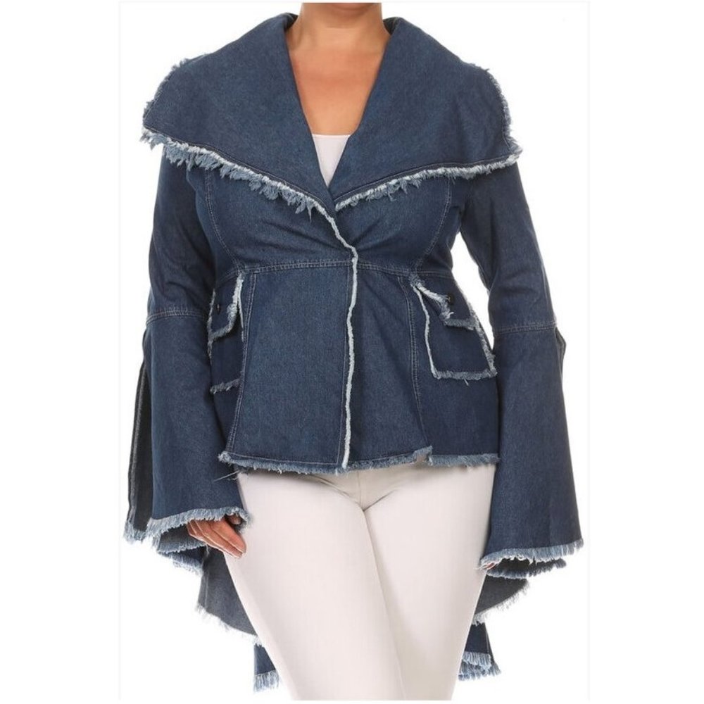 SOLD OUT Hi Low Peplum Denim Blazer Jacket Top - Picture 2 of 5